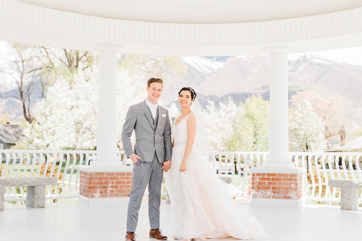 Small intimate backyard spring wedding , Utah wedding photography at Draper Park bride and groom