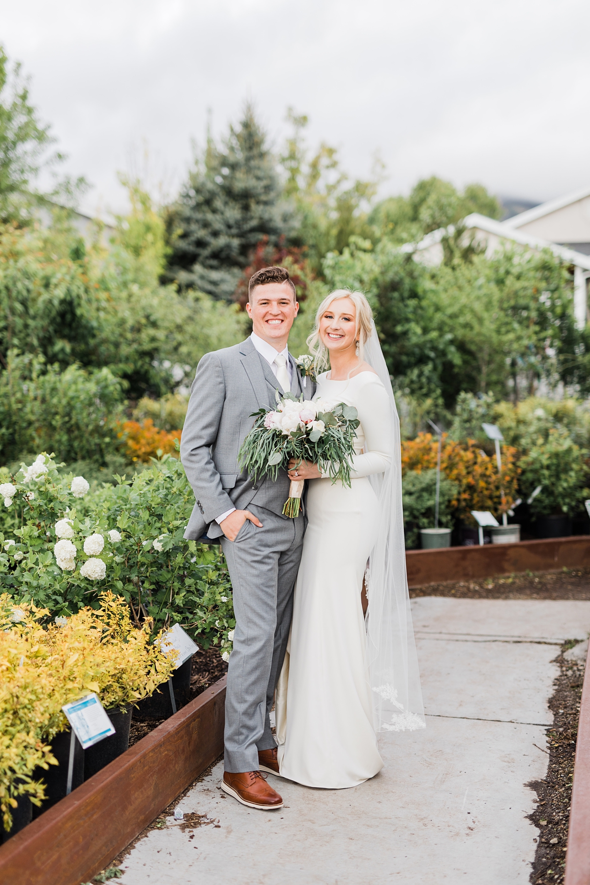 Highland Gardens Greenhouse Wedding with dusty blue colors, Utah wedding photography