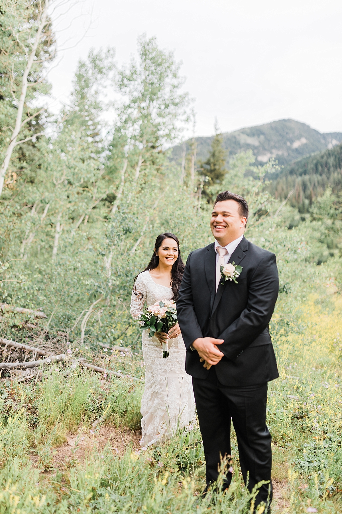 bride and groom first look