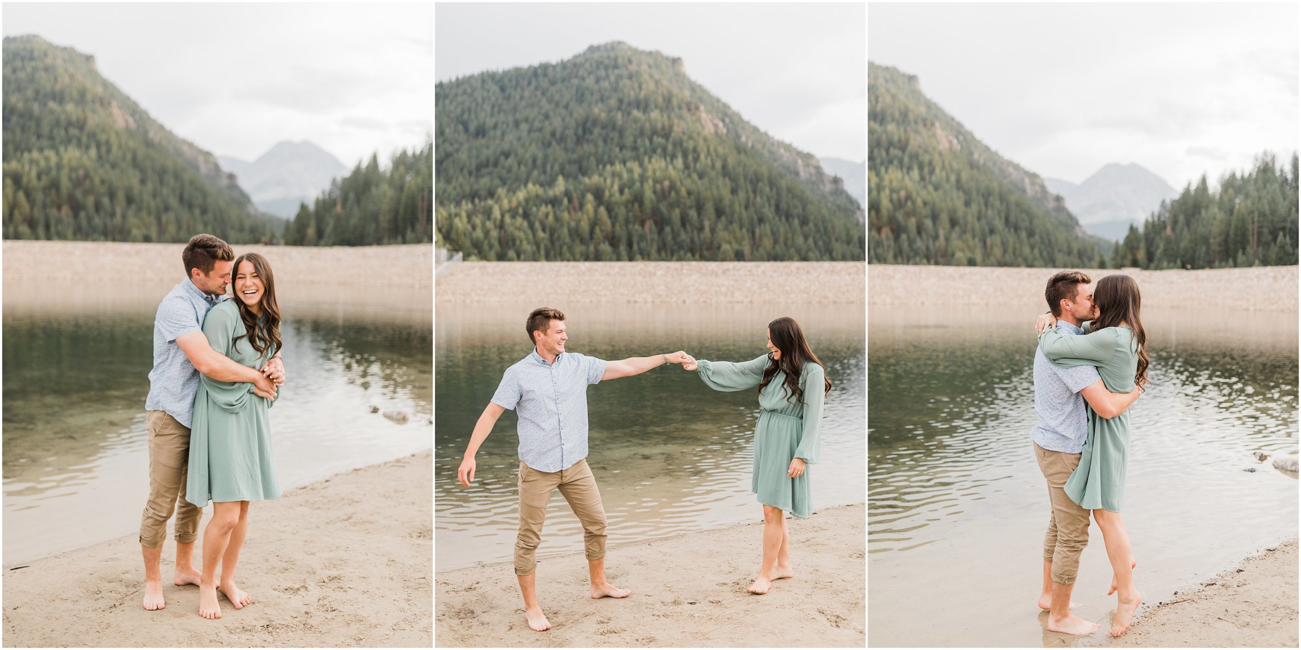 Couple playing at reservoir