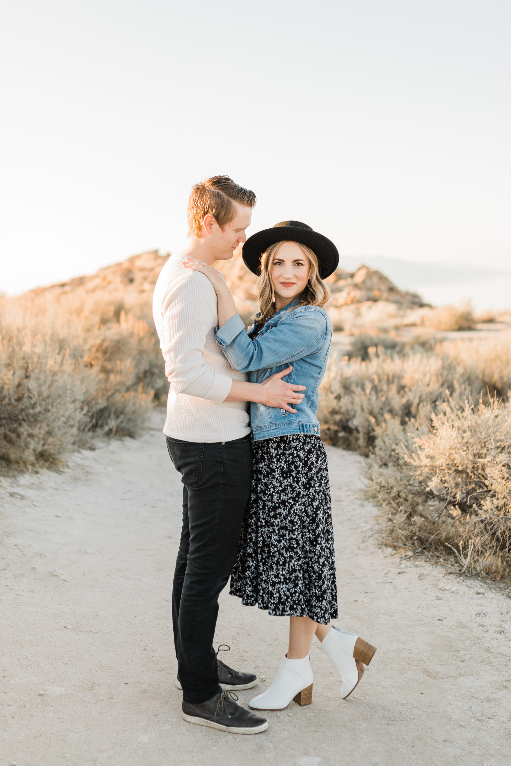 Husband and wife standing for picture at Antelope Island