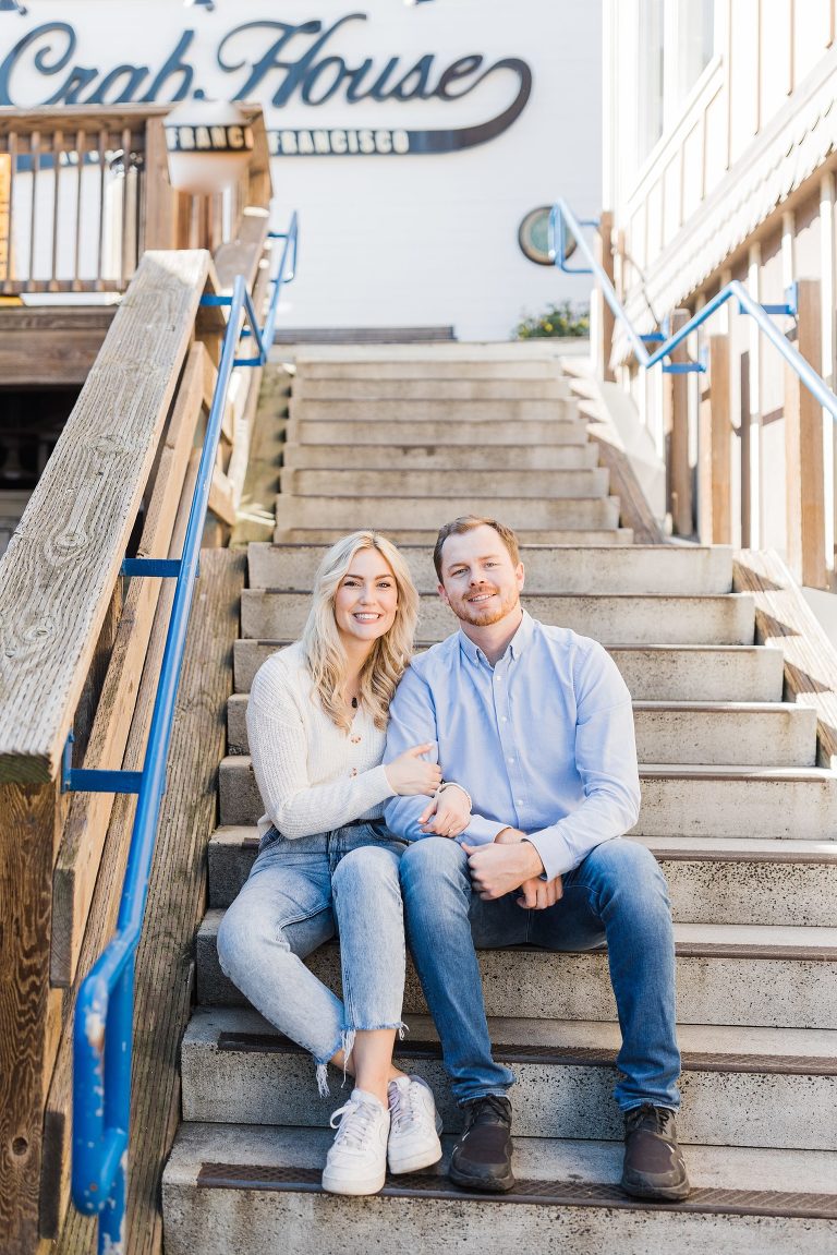 Gorgeous engagement Session at Fisherman's wharf on Pier 39 and Gray Whale Cove state beach.