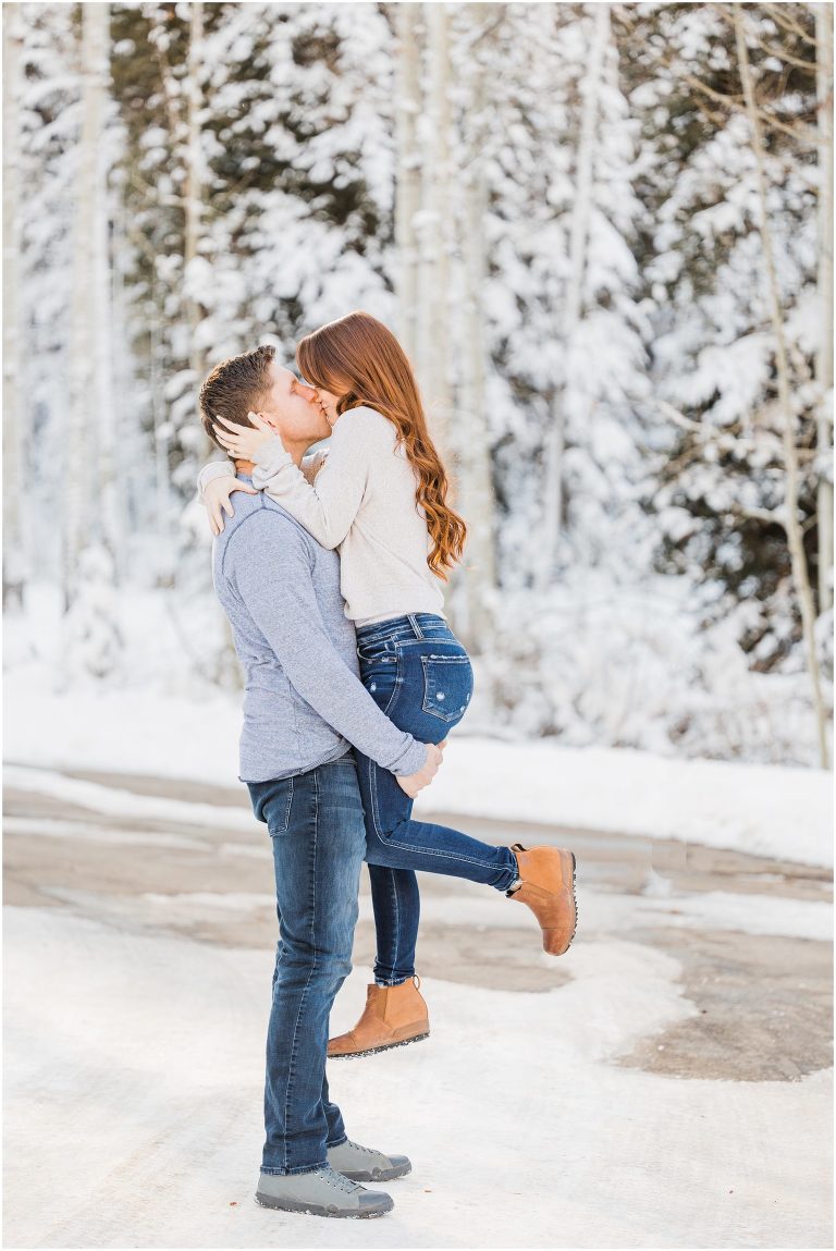 Dreamy Winter engagement photos up Big Cottonwood Canyon. Photography by Tasha Rose and her associates are wedding photographers and some of the best!